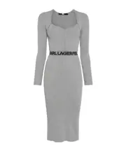 logo-waistband lurex midi dress S,L Gray
