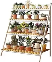 Metal Ladder Plant Stand Indoor 4 Tier Foldable Flower Pot Display Shelf Rack for Multiple Plants Outdoor Flower Display Ladder Shelf for Balcony Garden Corner Organizer Planter Holder