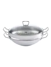[Fissler] Wok With Glass Lid and Inset 35cm 6.4L in Silver