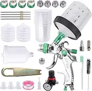 Zeinlenx HVLP Spray Gun With 10Pcs 600ML Disposable Paint Cups, Automotive Gravity Feed Spray Gun Kit With 4 Nozzles,1.4/1.7/2.0/2.5mm, Sprayer Gun with Air Compressor Regulator for Auto Paint (Green)