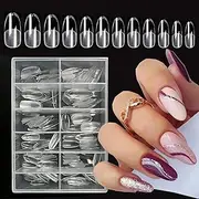 AddFavor 240pcs Oval Nail Tips Clear Full Cover Medium Length Round Fake Nails Acrylic Gel Nail Tips for Salon and Home Nail Art Manicure 12 Sizes