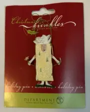 NEW Dept 56 Christmas Krinkles Lady Yellow Gift Bag Pin Brooch Patience Brewster