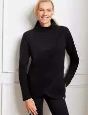 1X TALBOTS Plus Black FEATHERWEIGHT FLEECE WRAP HEM PULLOVER Top CROSS OVER