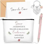 Xuniea Gifts for Friends Sister Cosmetic Bag with Text Engraved Keyring with Heart-Shaped Pendant Pink Ballpoint Pen Greeting Cards and Envelopes Birthday Gift Pack of 5, As Shown in The Picture