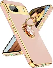 [LeYi] for Pixel 8A Case: with 360° Rotatable Ring Holder Magnetic Kickstand, Plating Rose Gold Edge Protective Google Pixel 8A Case, Pink