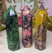 Crystal Towers 3pcs Ruby Zoisite, Rhodonite, Mookaite Jasper 3pcs Bundle