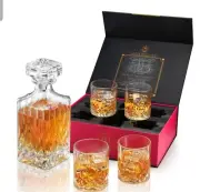 Crystal Glass Whiskey Decanter Set 850 ml set - 4 Square tumblers - Gift Box