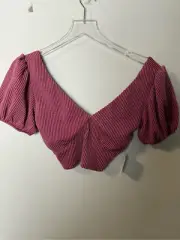 Altar'd State Bellamy Ribbed Crop Top Mauve-Dark XS NWT Romantic Feminine Boho