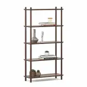 5 Tier Tall Bookshelf Case in Light Walnut Wood Mid-Century Scandinavian Design