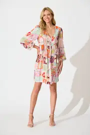 Knightley Smock Dress 3/4 Sleeve in multicolor Multi Conversational Print 8