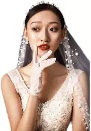 Acecare GREOENEL Amor White Long Wedding Bride Veil Pearl Chapel Length Veils