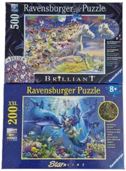 Ravensburger Mermaid Glow in Dark + Unicorn Brilliant Gems Jigsaw Puzzle 200-500pc