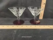 Lot Of 2 Ruby Foot Base Champagne Sherberts Flawless Shape Etched Glass