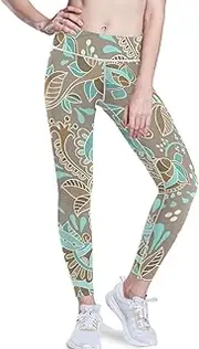 [GuoChe] Leggings and Yoga Pants for Women Paisley Flowers Ethnic Retro Exercise High Waist Compression Capris