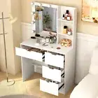 Modern Dressing Table White 4 Drawers Dresser Desk W/ LED Mirror Vanity Desk Set