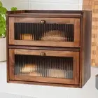 Double Layer Bread Box for Kitchen Countertop Wooden for Farmhouse Bakery