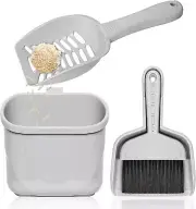 4 in 1 Cat Litter Scoop, Non-Stick with Holder Stand and Mini Dustpan Set (Grey)
