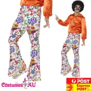 Mens Retro Groovy Flared Bell Bottom Trousers 60s 70s Hippie Hippy Costume Pants