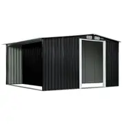 Wallaroo 8 x 8ft Garden Shed Zinc Steel Open Storage with Sliding Doors - Black