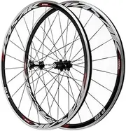 [ZECHAO] 700C Road Bike Wheel Aluminum Alloy QR Wheels C/V Brake Double Wall Bicycle Wheel Set 7-12 Speed Rims Bike Accessories Wheelset (Color : Red-1, Size : 700C)