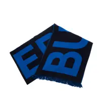 在飛比找PChome24h購物優惠-BURBERRY 經典LOGO徽標羊毛流蘇圍巾 (暗炭灰藍色