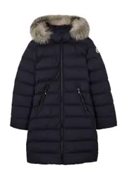 Moncler Kids Abelle Navy Fur-trimmed Shell Coat (12-14 Years) 14 years