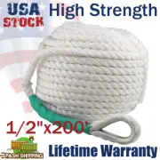 1/2"x200' Nylon Anchor Rope Thimble Braided Boat Lines Dockline Twisted 3 Strand