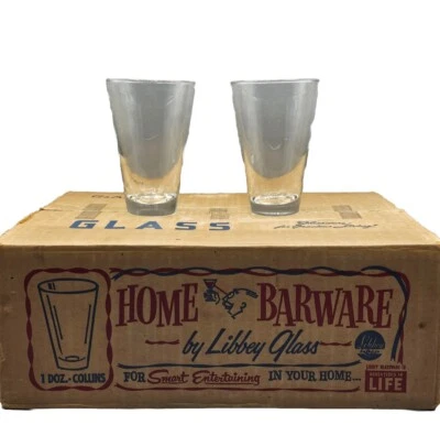 (12) VINTAGE Libbey Glass Home Barware COLLINS Cocktail Glasses, NEW OLD STOCK
