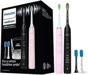 Philips Sonicare DiamondClean 9000 Black + Pink Rechargeable Electric Toothbrush Bundle Pack, 4 Modes and 3 Intensities, Built-in Pressure Sensor, 1x Glass Charger HX9914/59