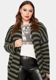 Olive Listen Close Striped Knit Duster