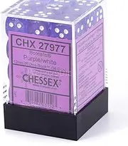 Chessex Borealis 12mm d6 Purple/White Luminary Dice Block (36 dice) (27977)