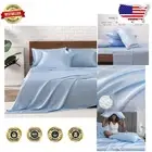 Luxurious 6-Pc King Size Satin Sheet Set - Silky Light Blue Elegant Bedding