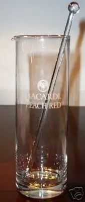Glass Cocktail Mixer With Stirring Wand Bat Logo Bacardi Peach Red Rum Brand New