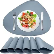 Herda Placemats Set of 6 for Dining Table Mats Faux Leather Placemats Wipeable Washable Placemats for Round Table Mats for Kitchen Dining Patio Heat Resist Easy to Clean Blue
