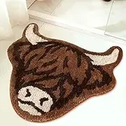 Percozzi Highland Cow Tufted Rug Bath Mat Scottish Long Horn Fluffy Cow Bathroom Shower Mat Softness Bathmat Aesthetic Floor Carpet for Bedroom Farmhouse Home 27.5" x 25.5"