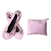 1 Pair Foldable Ballet Shoes with Storage Bag Super Soft Wear Resistant Breathable Easy to Clean Yoga Dance Slippers Shoes pink M