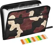 Quteprint 13 Pockets Expanding File Folder with Zipper Closure, Cow Print Skin Accordion File Folder with Sticky Labels, Letter Size A4 Papers Expandable File Document Organizer