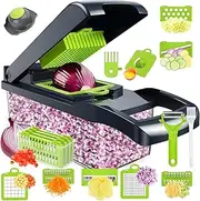 Generic 16-in-1 Mandoline Slicer and Vegetable Chopper with Container, Skin Peeler, 8 Blades Multi-Blade Food Cutter for Onions, Potatoes Veggie Chopper