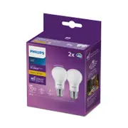Philips A60 E27 LED 700Lm 6W Warm White Globe - 2 Pack