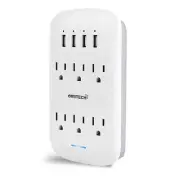 6 Outlet Extender with 4 USB Charging Ports(4.2A Total),Wall Mount Outlet Plu...