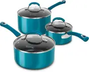 MICHELANGELO Sauce Pan Sets, Enamel with 1, 2, 3 Quart Set, Cyan