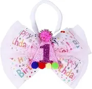 Dmnnlp 1st birthday Baby Girl Bow Headband, Elastic Bow Headband with Coloured Balls, Cute Headbands Pink for Toddler Girls First Birthday Decorations Photo Props (1)