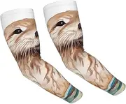 [FHEDVBN] Sea Otter Arm Sleeves Compression Arm Covers for Men Women Outdoor Sun Sleeves Cooling Sports Sleeve, Black
