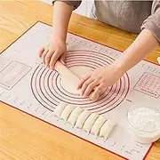 Food-Safe Silicone Baking Mat, Reusable Non-Stick Rolling Dough Pastry Mat with Measuring Guide for Kitchen (15.74" x 23.62", Red)