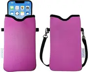Tainada Neoprene Phone Sleeve Pouch Case Bag for Women with Crossbody Strap/Neck Lanyard for iPhone 16/15/14 Pro Max, 16/15/14 Plus, Samsung S25, S24+, S23, A25, A35, A54, Google Pixel 9 (Pink)