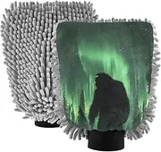 XYMZR Aurora Night Sasquatch Absorbent Microfiber Car Wash Mitt, Funny Cute Anime Scratch Free for Cars Cleaning, Home Cleaning Mitts, 2 Pack, 10.24” L x 7.09” W