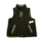 Bass Outdoor Reversible Sherpa Nylon Vest Womens XS Deep Green Zip-Front $79