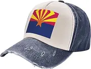 [YANYU] Arizona State Flag Print Fashion Washed Distressed Baseball Cap Vintage Adjustable Hat with Classic Brim, Navy Blue, One Size