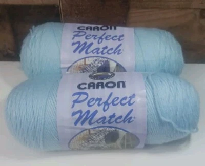 2 Caron Perfect Match 8 oz Skeins Powder Blue 7747