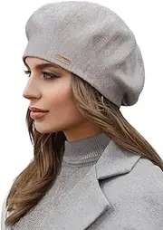 [Braxton Hats] Braxton Wool Beret Hat - Warm Lined Crochet Angora Knit Berets - French Paris Hat for Women